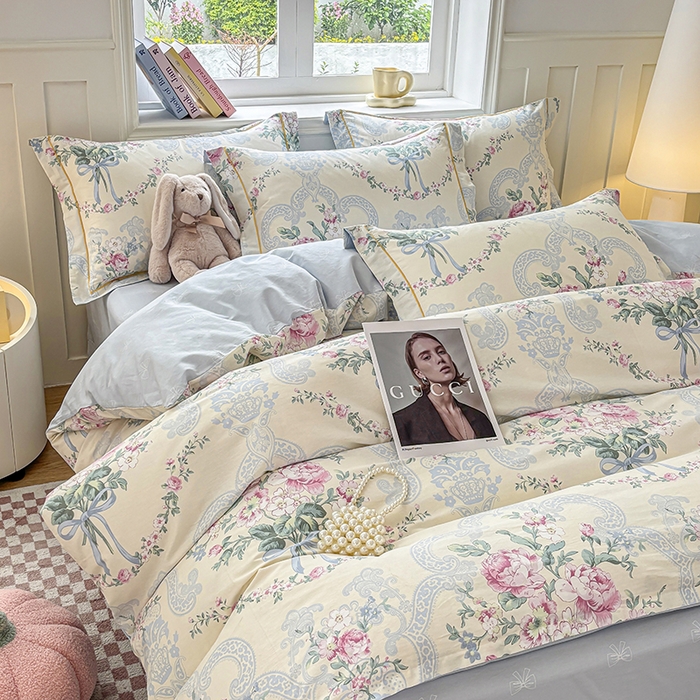 91家纺网 家纺一手货源 找家纺 宇彬家纺 2025直播新款13070全棉纯棉印花床单床笠款四件套和单被套一字绣工艺款 一字绣 琉璃如梦