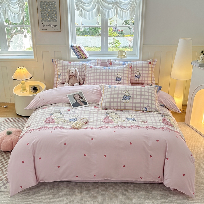 宇彬家纺 2025直播新款13070全棉纯棉印花床单床笠款四件套和单被套一字绣工艺款 一字绣 晚安宝贝