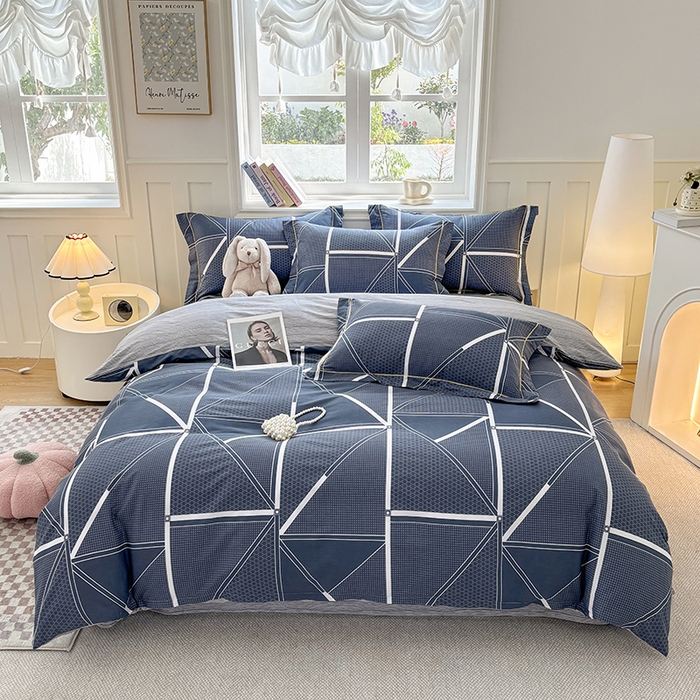 宇彬家纺 2025直播新款13070全棉纯棉印花床单床笠款四件套和单被套一字绣工艺款 一字绣 空间