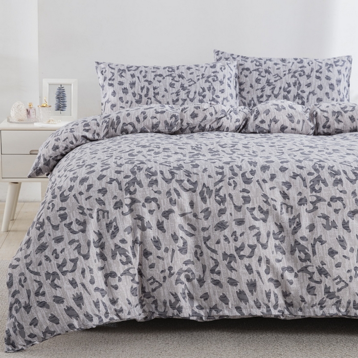 91家纺网 家纺一手货源 找家纺 子不语家纺 2025新款跨境外贸化纤大版印花三件套亚马逊Temu速卖通Shein沃尔玛专供  灰豹纹