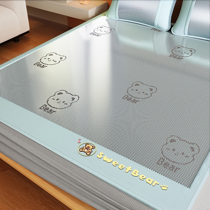 阿牛席业 2025春夏新款抑菌冰藤席凉席席子-甜蜜熊 冰藤甜蜜熊-灰绿色（床笠款）