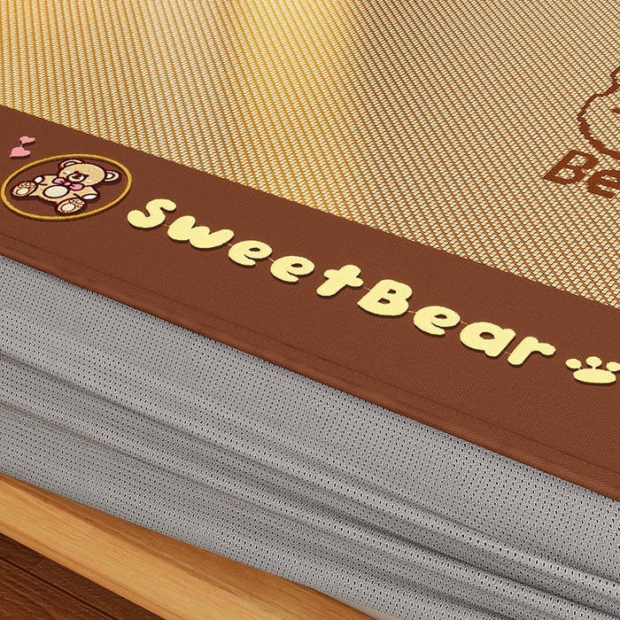 91家纺网 家纺一手货源 找家纺 阿牛席业 2025春夏新款抑菌冰藤席凉席席子-甜蜜熊 冰藤甜蜜熊-咖色（床笠款）