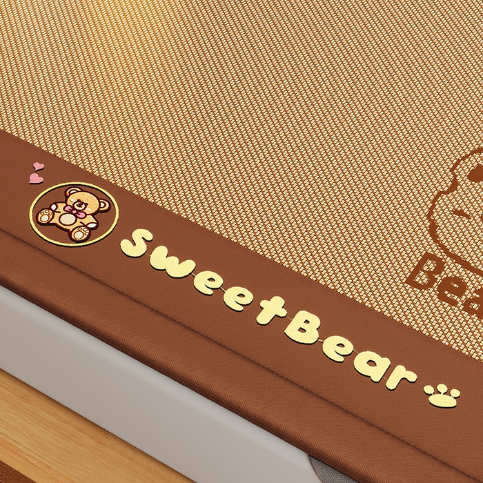 91家纺网 家纺一手货源 找家纺 （总）阿牛席业 2025春夏新款抑菌冰藤席凉席席子-甜蜜熊