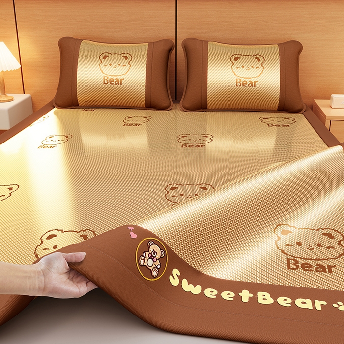 91家纺网 家纺一手货源 找家纺 （总）阿牛席业 2025春夏新款抑菌冰藤席凉席席子-甜蜜熊