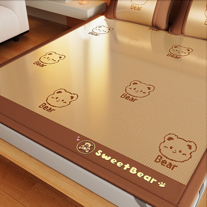 91家纺网 家纺一手货源 找家纺 （总）阿牛席业 2025春夏新款抑菌冰藤席凉席席子-甜蜜熊