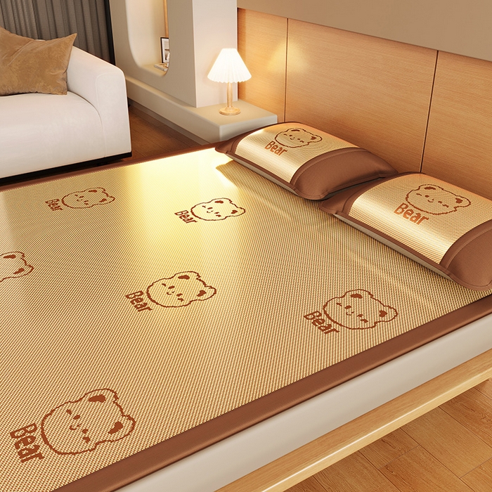 91家纺网 家纺一手货源 找家纺 （总）阿牛席业 2025春夏新款抑菌冰藤席凉席席子-甜蜜熊