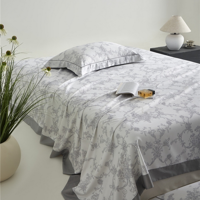 91家纺网 家纺一手货源 找家纺 沐白家居2025新款竹纤维+天丝软凉席三件套 芳华--灰