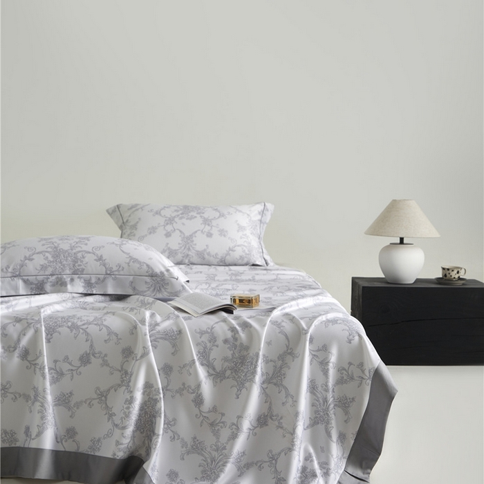 91家纺网 家纺一手货源 找家纺 沐白家居2025新款竹纤维+天丝软凉席三件套 芳华--灰