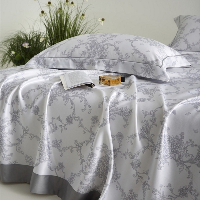 91家纺网 家纺一手货源 找家纺 沐白家居2025新款竹纤维+天丝软凉席三件套 芳华--灰