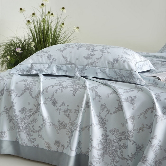 91家纺网 家纺一手货源 找家纺 沐白家居2025新款竹纤维+天丝软凉席三件套 芳华--蓝