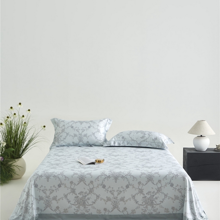 91家纺网 家纺一手货源 找家纺 沐白家居2025新款竹纤维+天丝软凉席三件套 芳华--蓝