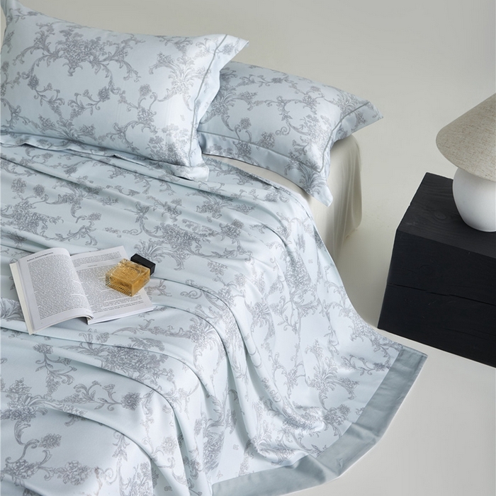 91家纺网 家纺一手货源 找家纺 沐白家居2025新款竹纤维+天丝软凉席三件套 芳华--蓝