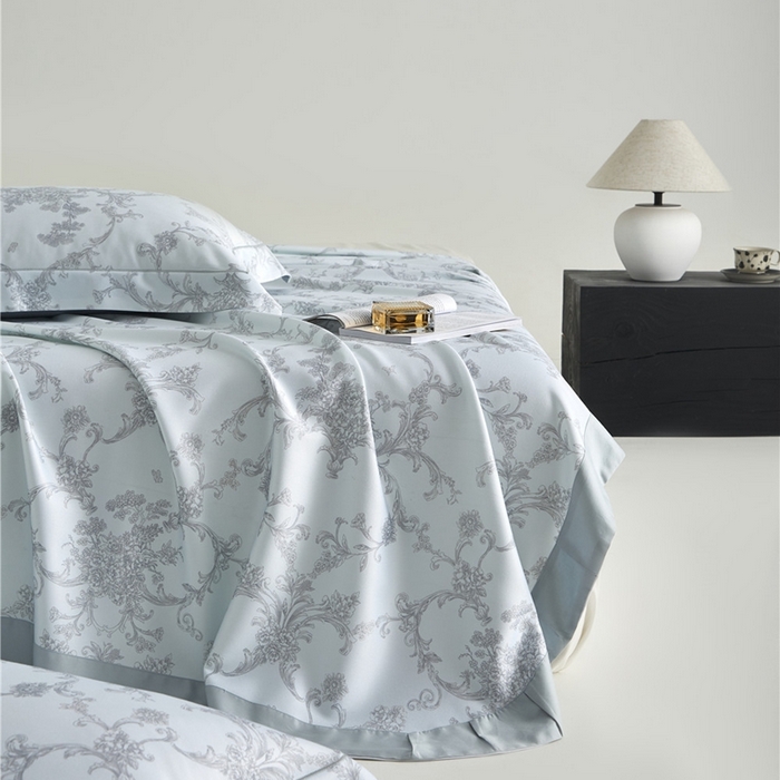 91家纺网 家纺一手货源 找家纺 沐白家居2025新款竹纤维+天丝软凉席三件套 芳华--蓝