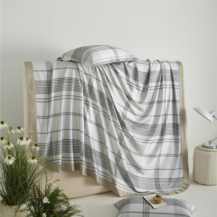 91家纺网 家纺一手货源 找家纺 沐白家居2025新款竹纤维+天丝软凉席三件套 格调