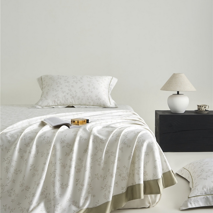 91家纺网 家纺一手货源 找家纺 沐白家居2025新款竹纤维+天丝软凉席三件套 花间梦语