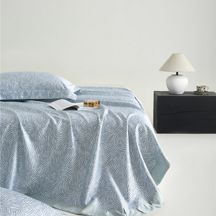 91家纺网 家纺一手货源 找家纺 沐白家居2025新款竹纤维+天丝软凉席三件套 蓝梦星河