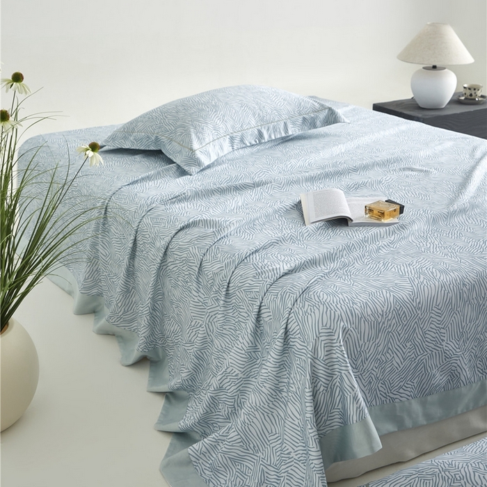 91家纺网 家纺一手货源 找家纺 沐白家居2025新款竹纤维+天丝软凉席三件套 蓝梦星河