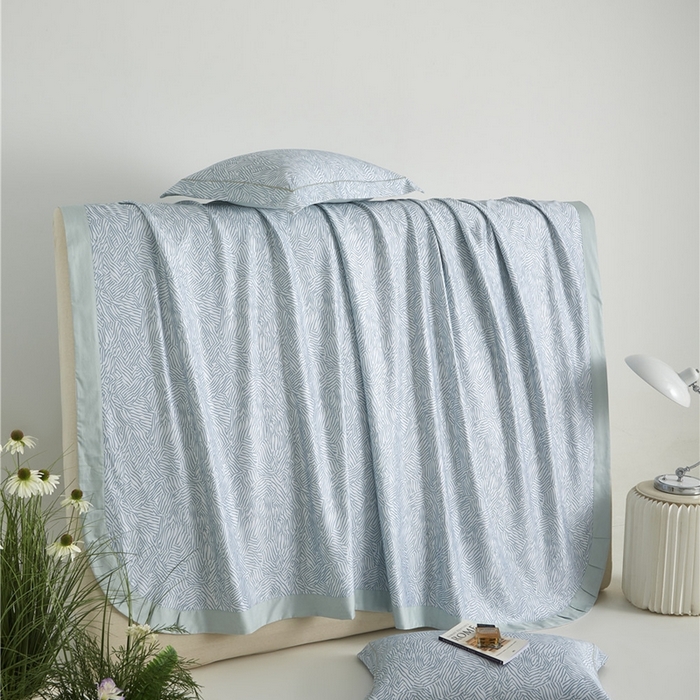 91家纺网 家纺一手货源 找家纺 沐白家居2025新款竹纤维+天丝软凉席三件套 蓝梦星河