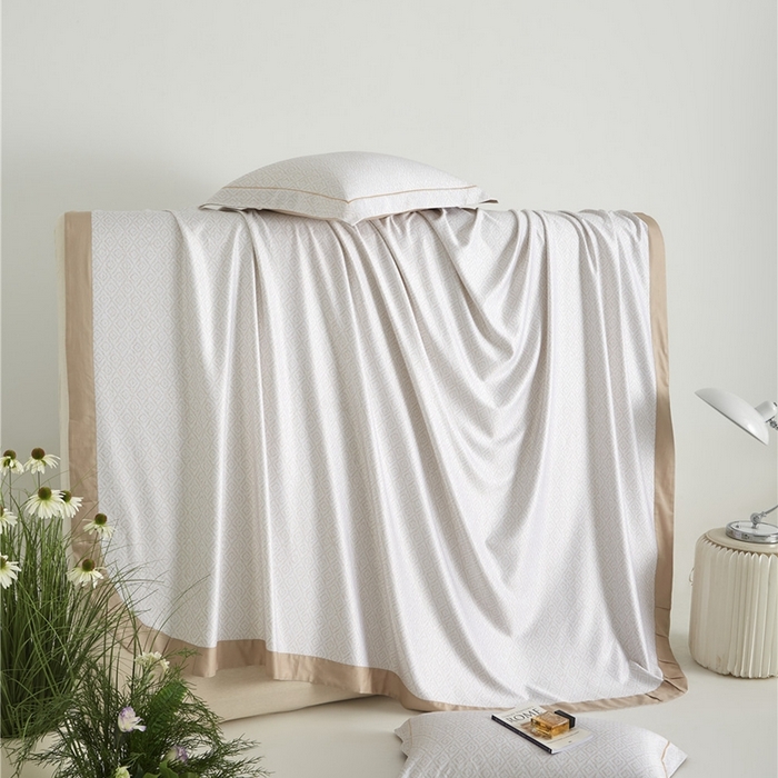 91家纺网 家纺一手货源 找家纺 沐白家居2025新款竹纤维+天丝软凉席三件套 雅致