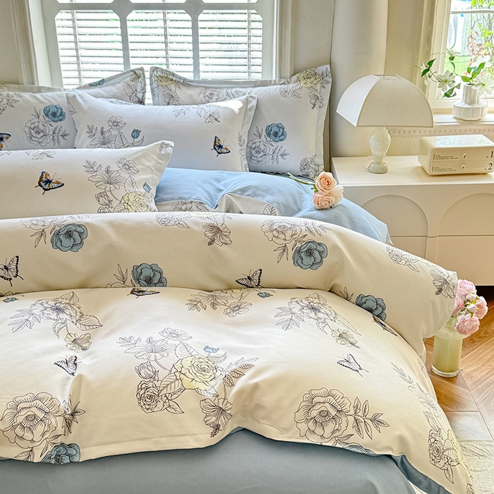 91家纺网 家纺一手货源 找家纺 （总）优逸家纺 2025新款植物羊绒小清新斜纹磨毛四件套