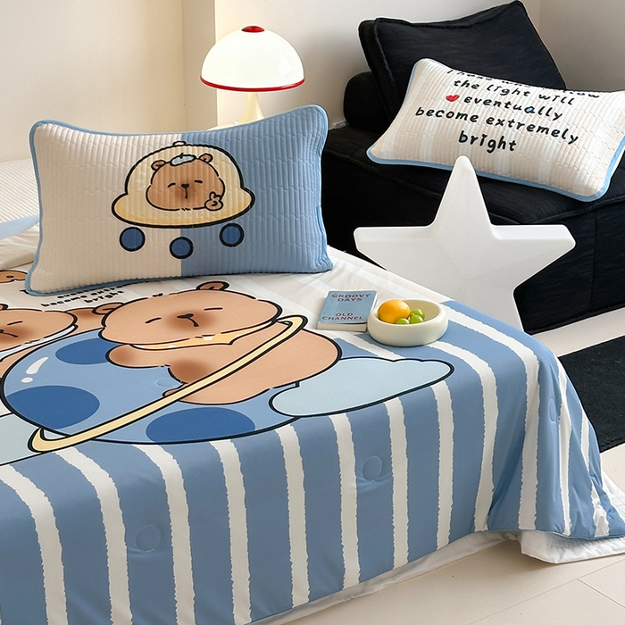 91家纺网 家纺一手货源 找家纺 （总）RYB红黄兰 2025新款A类INS原创大版卡通冰皮锦氨超凉感夏被夏凉被空调被