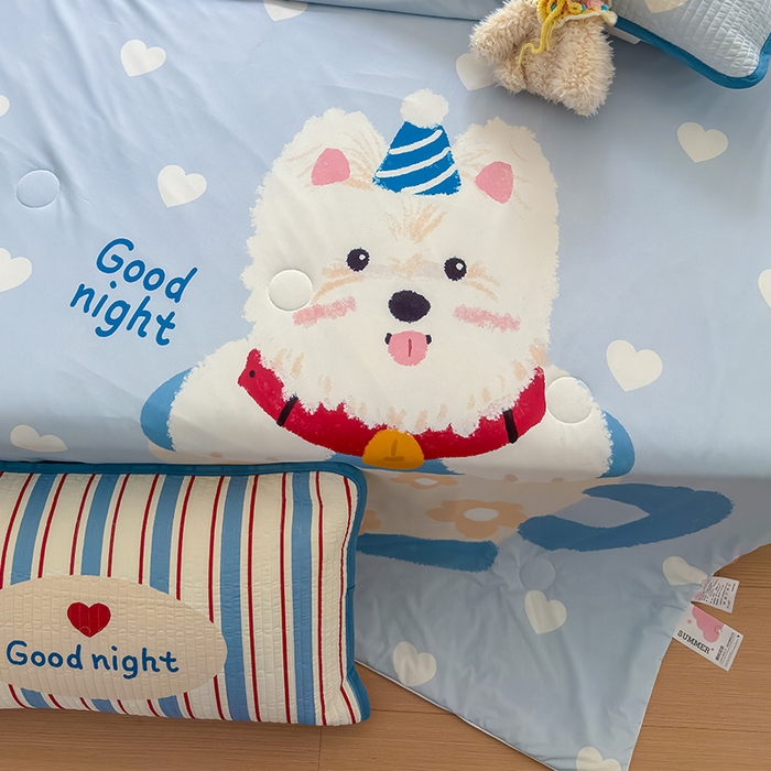 91家纺网 家纺一手货源 找家纺 RYB红黄兰 2025新款A类INS原创大版卡通冰皮锦氨超凉感夏被夏凉被空调被 茶杯西高地夏被