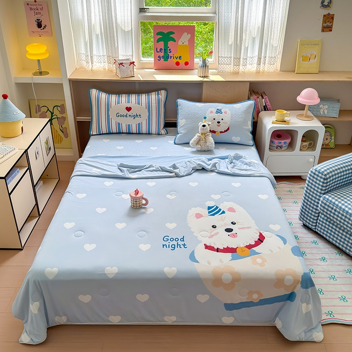 91家纺网 家纺一手货源 找家纺 RYB红黄兰 2025新款A类INS原创大版卡通冰皮锦氨超凉感夏被夏凉被空调被 茶杯西高地夏被