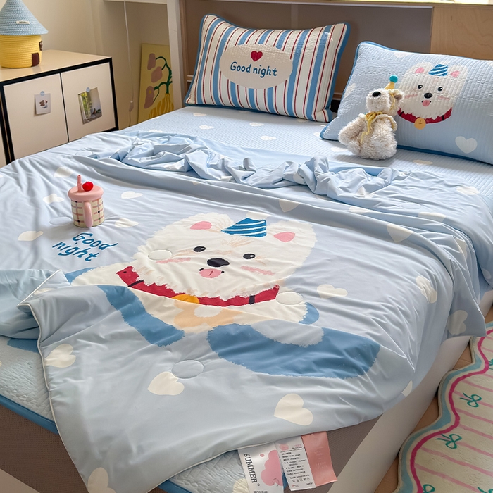 91家纺网 家纺一手货源 找家纺 RYB红黄兰 2025新款A类INS原创大版卡通冰皮锦氨超凉感夏被夏凉被空调被 茶杯西高地夏被