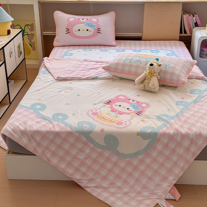 91家纺网 家纺一手货源 找家纺 RYB红黄兰 2025新款A类INS原创大版卡通冰皮锦氨超凉感夏被夏凉被空调被 蛋糕小奶猫夏被