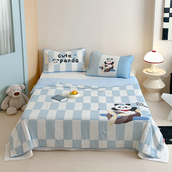 91家纺网 家纺一手货源 找家纺 RYB红黄兰 2025新款A类INS原创大版卡通冰皮锦氨超凉感夏被夏凉被空调被 太空小熊猫夏被