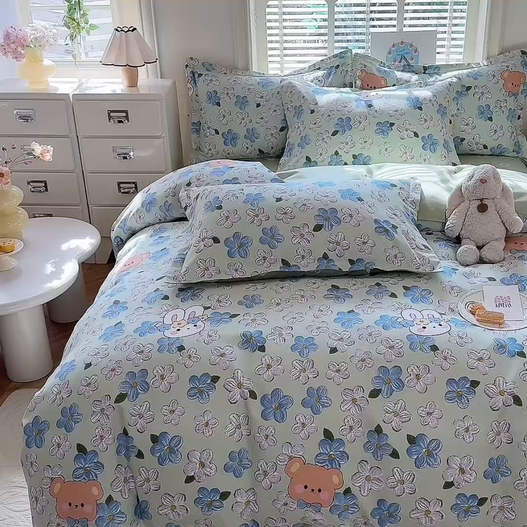 91家纺网 家纺一手货源 找家纺 优逸家纺 2025新款植物羊绒小清新斜纹磨毛四件套