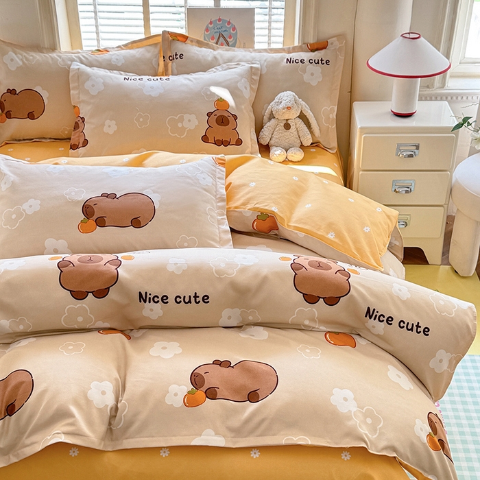 优逸家纺 2025新款植物羊绒小清新斜纹磨毛四件套