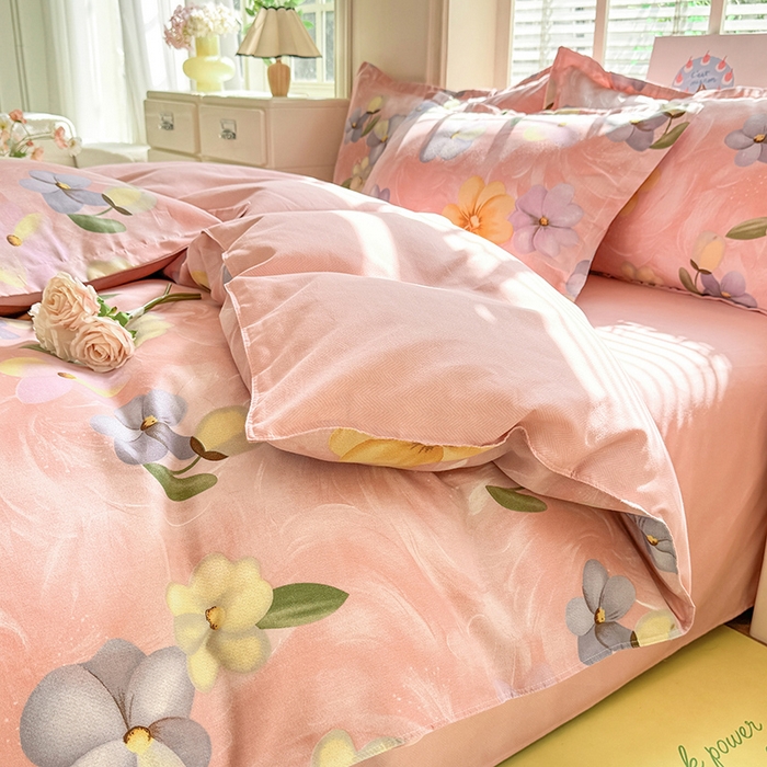 91家纺网 家纺一手货源 找家纺 优逸家纺 2025新款植物羊绒小清新斜纹磨毛四件套