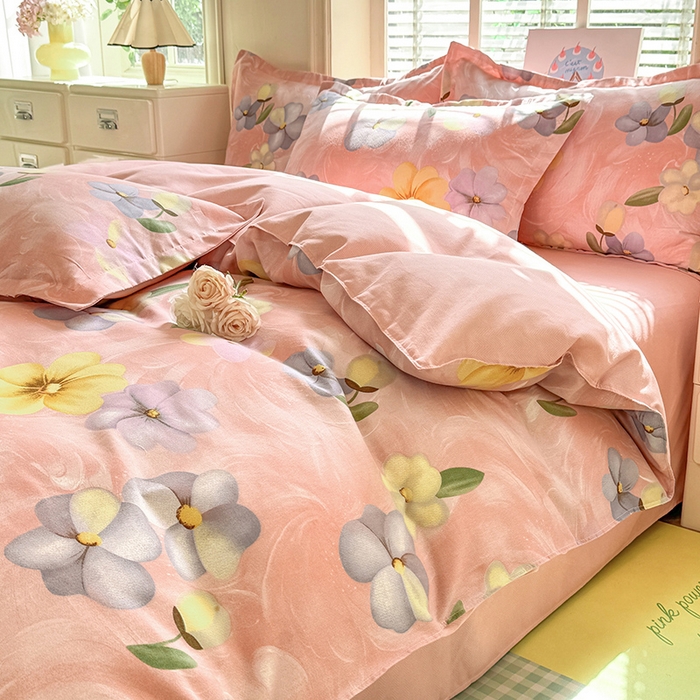 91家纺网 家纺一手货源 找家纺 优逸家纺 2025新款植物羊绒小清新斜纹磨毛四件套