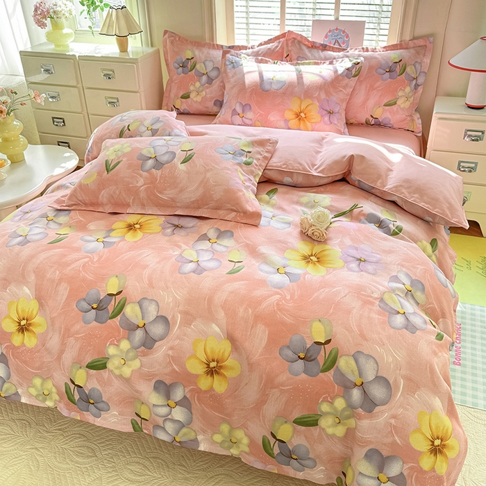 91家纺网 家纺一手货源 找家纺 优逸家纺 2025新款植物羊绒小清新斜纹磨毛四件套