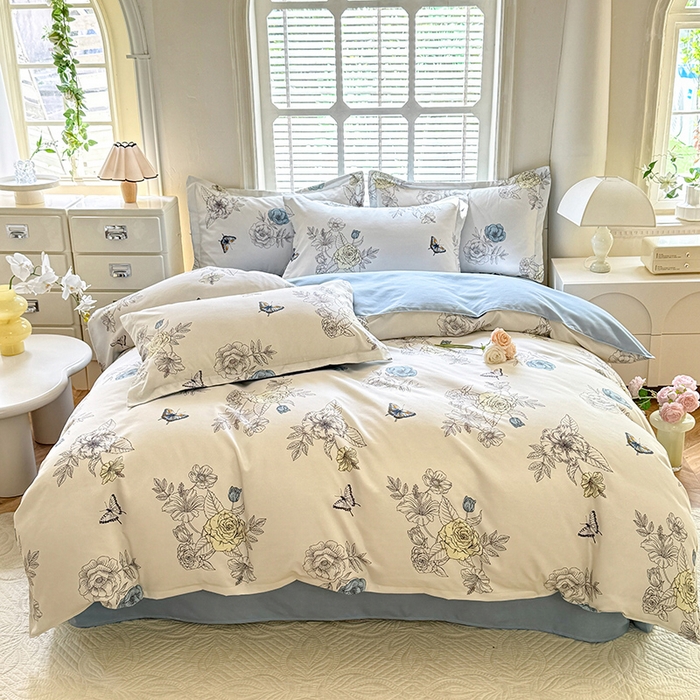 91家纺网 家纺一手货源 找家纺 优逸家纺 2025新款植物羊绒小清新斜纹磨毛四件套