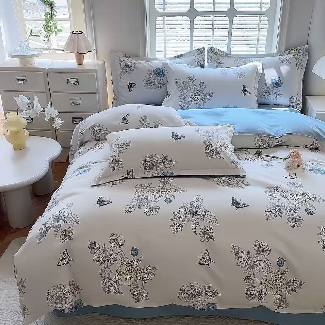 91家纺网 家纺一手货源 找家纺 优逸家纺 2025新款植物羊绒小清新斜纹磨毛四件套