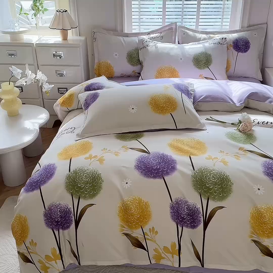 91家纺网 家纺一手货源 找家纺 优逸家纺 2025新款植物羊绒小清新斜纹磨毛四件套