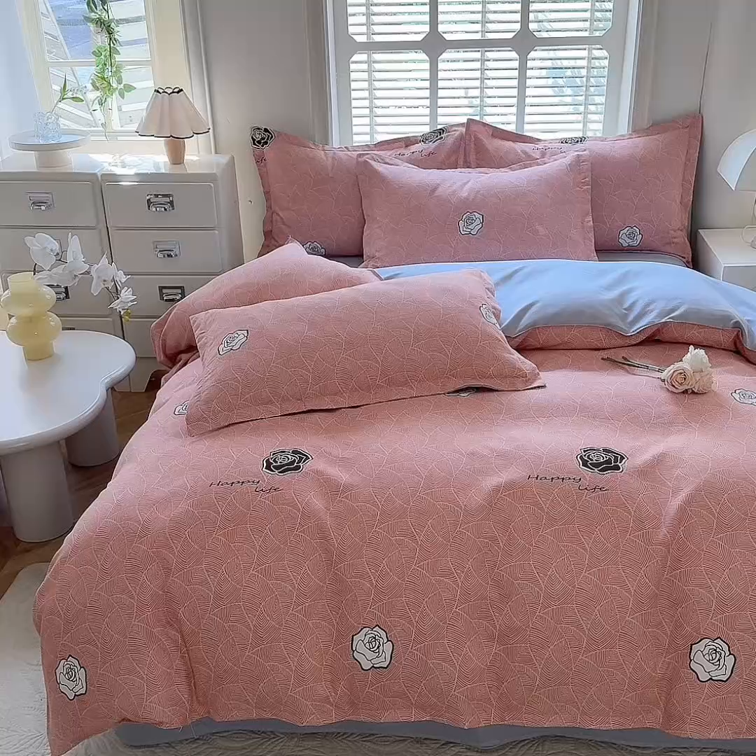 91家纺网 家纺一手货源 找家纺 优逸家纺 2025新款植物羊绒小清新斜纹磨毛四件套