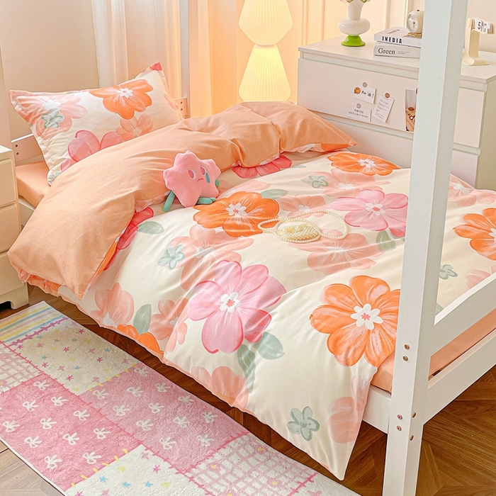 91家纺网 家纺一手货源 找家纺 朵朵2025新款芦荟棉学生床单被套 花夕