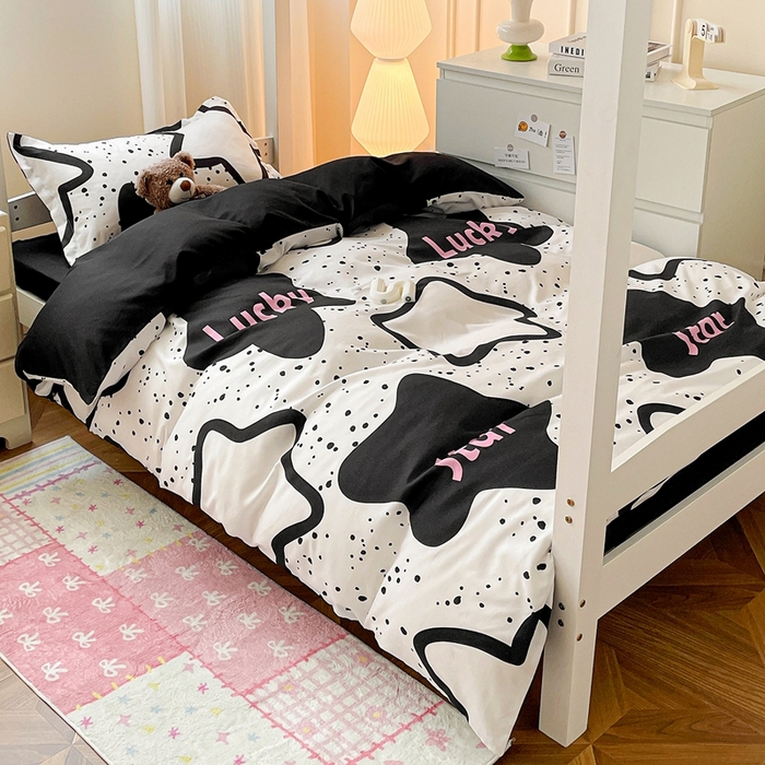 91家纺网 家纺一手货源 找家纺 朵朵2025新款芦荟棉学生床单被套 幸运星