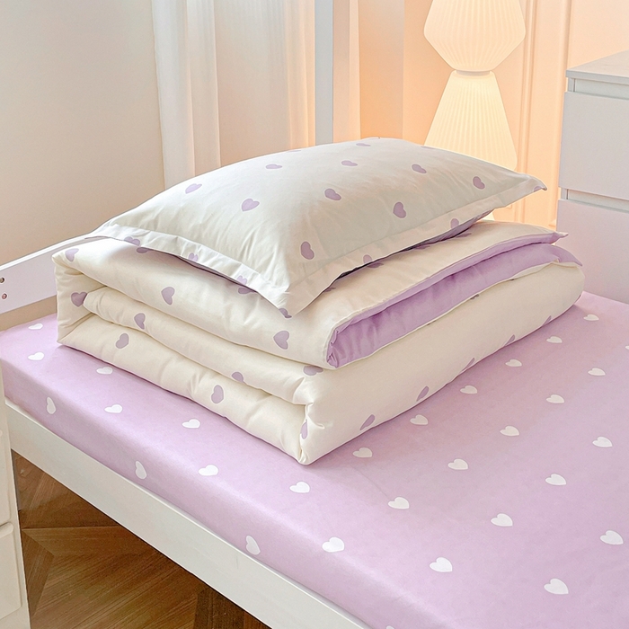 91家纺网 家纺一手货源 找家纺 朵朵2025新款芦荟棉学生床单被套 爱心灰