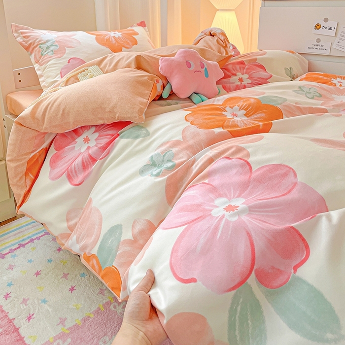 91家纺网 家纺一手货源 找家纺 朵朵2025新款芦荟棉学生床单被套 花夕