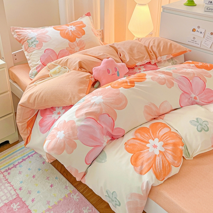 91家纺网 家纺一手货源 找家纺 朵朵2025新款芦荟棉学生床单被套 花夕