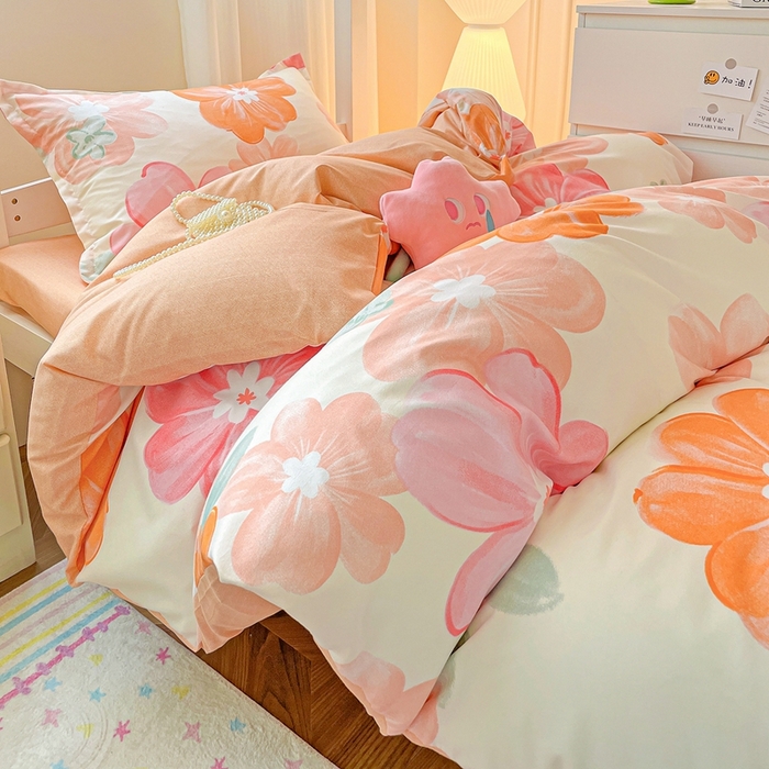 91家纺网 家纺一手货源 找家纺 朵朵2025新款芦荟棉学生床单被套 花夕