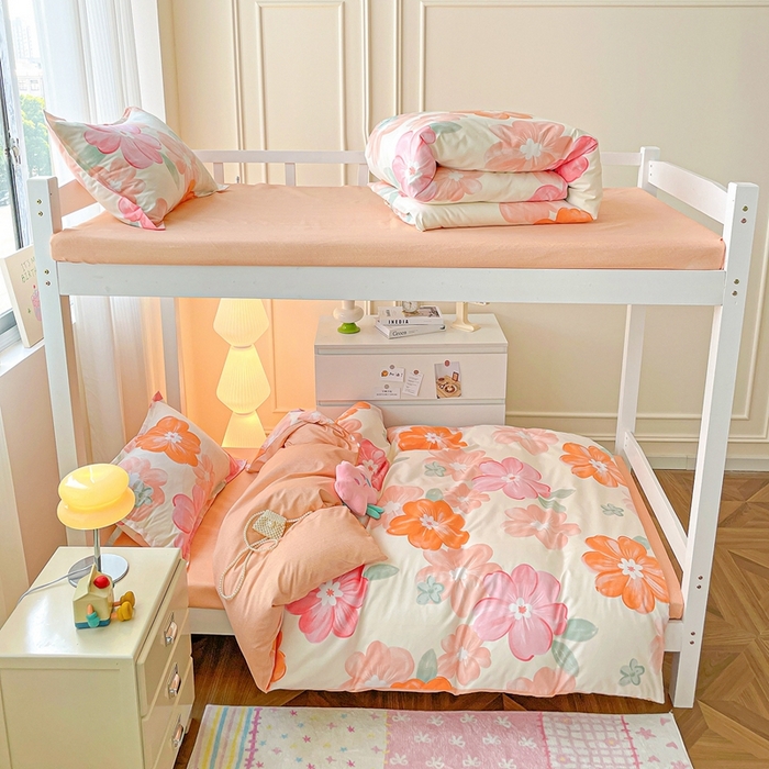 91家纺网 家纺一手货源 找家纺 朵朵2025新款芦荟棉学生床单被套 花夕