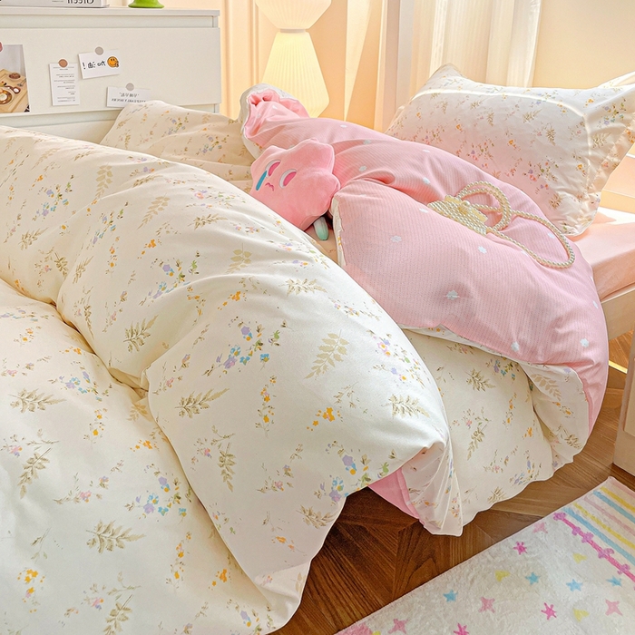 91家纺网 家纺一手货源 找家纺 朵朵2025新款芦荟棉学生床四件套 水墨花