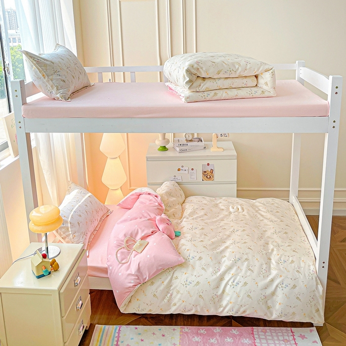 91家纺网 家纺一手货源 找家纺 朵朵2025新款芦荟棉学生床四件套 水墨花