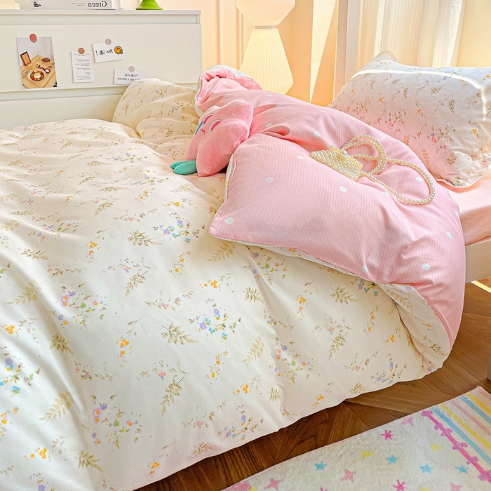 91家纺网 家纺一手货源 找家纺 朵朵2025新款芦荟棉学生床四件套 水墨花