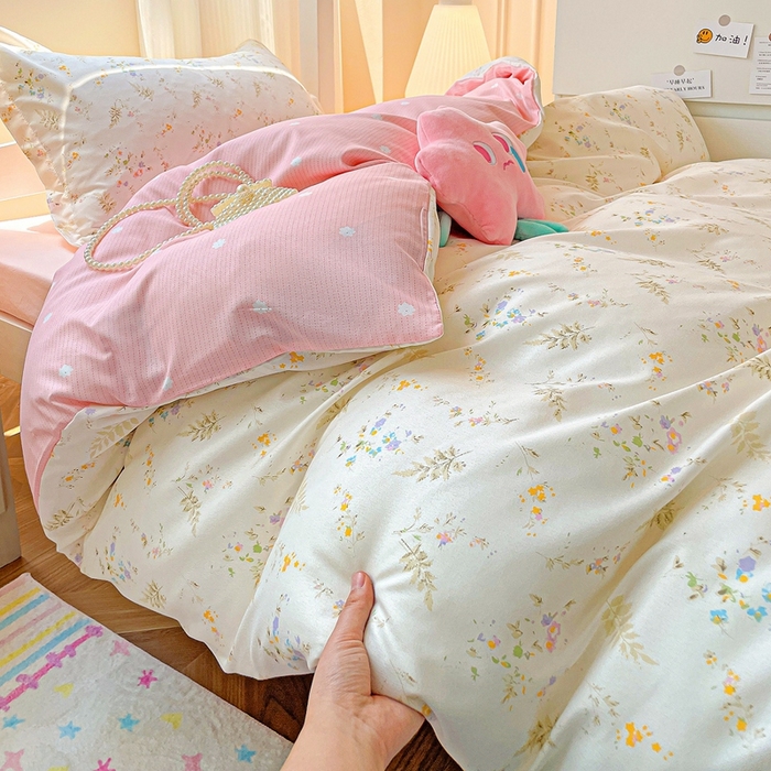 91家纺网 家纺一手货源 找家纺 朵朵2025新款芦荟棉学生床四件套 水墨花